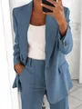 Professioneel stofblauw tweedelig blazerpak voor kantoor met een slanke pasvorm ontwerp - S / Tops / Blauw