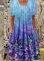 Abito estivo taglie forti da donna con elegante stampa blu a farfalla e foresta. - Taglia S / Top E Pantaloni / Colore 14 (Stampa Farfalla e Foresta)