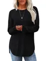 Detail of black ribbed long sleeve sweater with a stylish high-low curved hemline - S / Black
