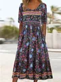 Detail showing the full silhouette and floral pattern of the bohemian maxi dress - S / Top And Bottom / Navy Pink Blue Floral (Color 3)