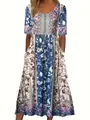 Close-up detail of a bohemian printed maxi dress with vibrant floral and geometric patterns. - Cream Floral (Color 5)