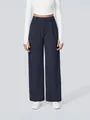 Elegant women's dark blue high-waist wide leg casual suit pants with functional pockets - S / Bottoms / Navy Blue