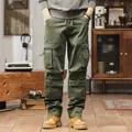 Men's vintage army green cargo pants with multi-pockets and drawstring waist - 29 / Bottoms / Army Green