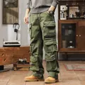 Premium men's vintage olive green multi-pocket cargo pants with baggy workwear utility fit - 29 / Bottoms / Army Green