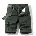 Pantaloncini cargo traspiranti da uomo verde oliva con multitasche e cintura in tela - Verde militare
