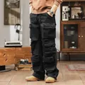 Men's American vintage multi-pocket cargo pants in black, stylish outdoor streetwear - 29 / Bottoms / Black