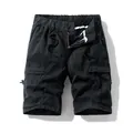 Men's black pure cotton cargo shorts with elastic drawstring waist and side pockets - 3XL / Bottoms / Black