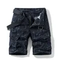 Professional vintage geometric print cargo shorts for men in navy blue cotton fabric - 30 / Bottoms / Black