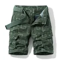 Classic olive green cargo shorts featuring a geometric print and included canvas belt - Army Green