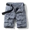 Classic retro cotton cargo shorts featuring a geometric square pattern and included black belt - 30 / Bottoms / Gray