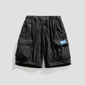 Pantalones cortos cargo negros para hombre con bolsillos múltiples y cintura elástica - 28 / Bottoms / Negro