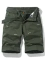 Vintage dark green cargo shorts for men with detailed bee embroidery and matching belt. - 28 / Bottoms / Army Green