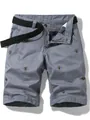 Men's retro grey cotton cargo shorts featuring bee embroidery and included black belt - 28 / Bottoms / Gray