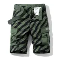 Men's olive green striped cargo shorts with American high street design and belt - 30 / Bottoms / Army Green