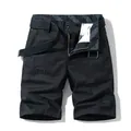 Men's summer black pure cotton cargo shorts with belt and stylish embroidery accents - 30 / Bottoms / Black