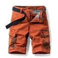 Men's orange camo cargo shorts with black belt for summer outdoor wear - 38 / Bottoms / Orange Red