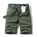Men's olive green cotton cargo shorts featuring embroidery details and a matching belt - 29 / Bottoms / Army Green