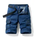 Men's washed blue cargo shorts featuring camouflage pocket details and a black woven belt - 38 / Bottoms / Sky Blue