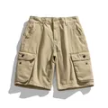 Pantalones cortos cargo caqui para hombre con múltiples bolsillos en sarga de algodón - 29 / Bottoms / Caqui