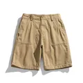 Pantalones cortos tipo cargo de algodón caqui estilo retro para hombre sueltos - 33 / Bottoms / Caqui