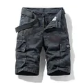 Men's dark camouflage cargo shorts with military style pattern and matching belt - 29 / Bottoms / Gray Camouflage