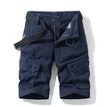 Vintage men's navy blue cargo shorts with multi-pockets and adjustable black belt - 30 / Bottoms / Dark Blue
