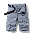 Men's vintage grey multi-pocket cargo shorts featuring a tactical black canvas belt - 30 / Bottoms / Gray
