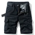 Men's vintage black cargo shorts featuring multiple pockets and a matching woven belt - 28 / Bottoms / Black