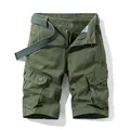 Men's retro olive green cargo shorts with multi-pockets and matching belt - 30 / Bottoms / Army Green