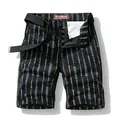 Men's summer fashion cargo shorts with vertical geometric pattern and belt - 29 / Bottoms / Black