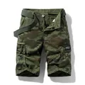 Men's camouflage cargo shorts with woven belt in olive green camo - 29 / Bottoms / Army Green Camo