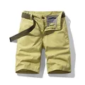 Stylish men's summer cargo shorts with subtle floral pattern and canvas belt included - 28 / Bottoms / Khaki