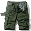 Men's American vintage cargo shorts in olive green with multi-pockets and belt included. - 28 / Bottoms / Army Green