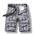 Stylish men's summer cargo shorts featuring vertical geometric patterns and a black belt - 28 / Bottoms / Gray