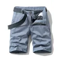 Short cargo en coton brodé bleu-gris pour hommes avec ceinture - 30 / Bas / Gris