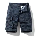 Men's navy blue camouflage cargo shorts with elastic drawstring waist and side pockets - 28 / Bottoms / Blue
