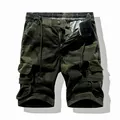 Men's vintage camouflage cargo shorts with elastic drawstring waist and multi-pockets. - 30 / Bottoms / Army Green