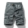 Men's retro multi-pocket loose cargo shorts in grey made of washed cotton texture - 29 / Bottoms / Gray