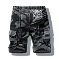 Men's summer camouflage cargo shorts in American retro style with drawstring waist - 30 / Bottoms / Gray