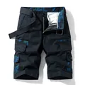 Men's Japanese style black cargo shorts with camouflage accents and black belt - 29 / Bottoms / Black
