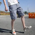 Heren cargo shorts van katoen in het grijs, losse Japanse stijl casual korte broek - 30 / Bottoms / Grijs