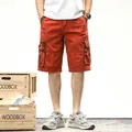 Japanese style men's retro brick red cargo shorts featuring camouflage pocket accents - 38 / Bottoms / Orange Red