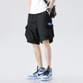 Pantalones cortos tipo cargo negros holgados para hombre con múltiples bolsillos - 28 / Bottoms / Negro