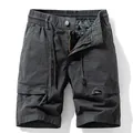 Men's dark gray cargo shorts with elastic drawstring waist and large tactical side pockets - 28 / Bottoms / Dark Gray