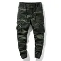 Men's dark green camouflage cargo joggers with elastic drawstring waist and multi-pockets - 29 / Bottoms / Army Green Camo