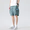 Men's loose multi-pocket cargo shorts in mint green for summer casual outdoor wear - Light Blue