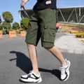 Pantalones cortos tipo cargo informales de puro algodón verde militar con bolsillos grandes - 30 / Bottoms / Verde Militar