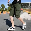Casual heren cargo shorts van puur katoen in legergroen met grote zijzakken losse pasvorm - 30 / Bottoms / Legergroen