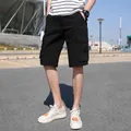 Pantalones cortos cargo negros para hombre de algodón puro estilo japonés holgado. - 30 / Bottoms / Negro