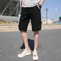 Comfortabele zwarte katoenen heren cargo shorts met losse pasvorm in Japanse stijl. - 30 / Bottoms / Zwart